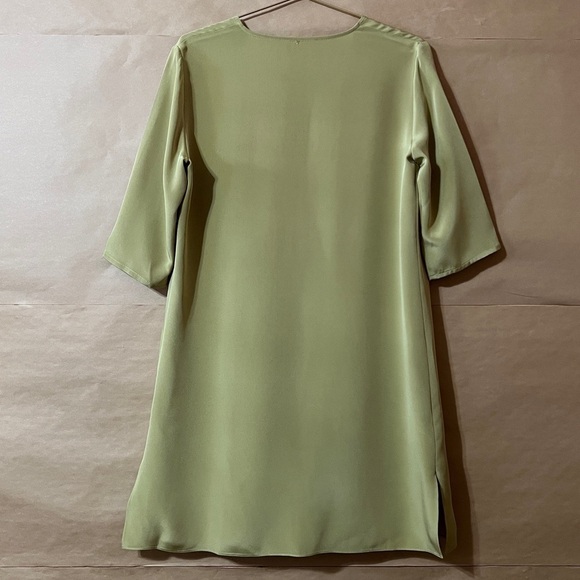 Peter Cohen | Silk Shirt Dress V-Neck Split Neckline Popover Chartreuse Size XS - Picture 10 of 16